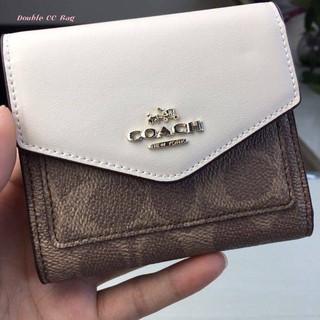 (แท้ 💯%‼)  Coach  Small Wallet In Colorblock Signature Canvas