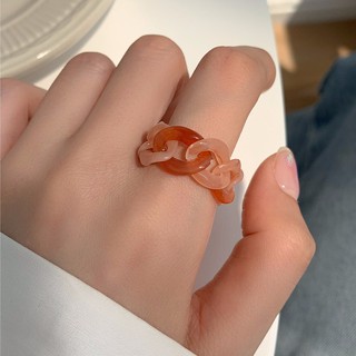 แหวนเรซิ่นโซ่สีชมพู Pink chain resin ring