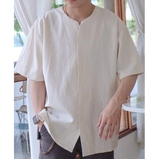 🤍Basic Shirt เสื้อเชิ้ตคอกลมผ้าฝ้ายมินิมอล เสื้อผู้ชาย เสื้อใส่ทำงานไปคาเฟ่ Manee.cotton