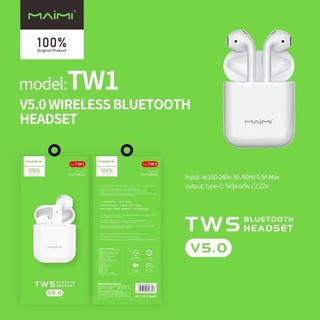 MAIMI TW1 V5.0 WIRELESS BLUETOOTH HEADSET หูฟังบลูทูธ หูฟัง TWS หูฟังไร้สาย หูฟังไร้สาย2ข้าง พร้อมกล่องชาร์จ