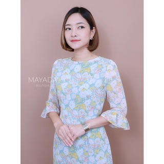 เดรสยาวลายดอกแขนยาวสีฟ้า BRAND MAYADA BOUTIQUE #F13