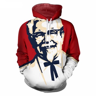 เสื้อกันหนาวแขนยาว มีฮู้ด พิมพ์ลาย KFC Grandpa 3 มิติ แฟชั่นฤดูใบไม้ร่วง และฤดูหนาว สไตล์สตรีท สําหรับผู้ชาย และผู้หญิง