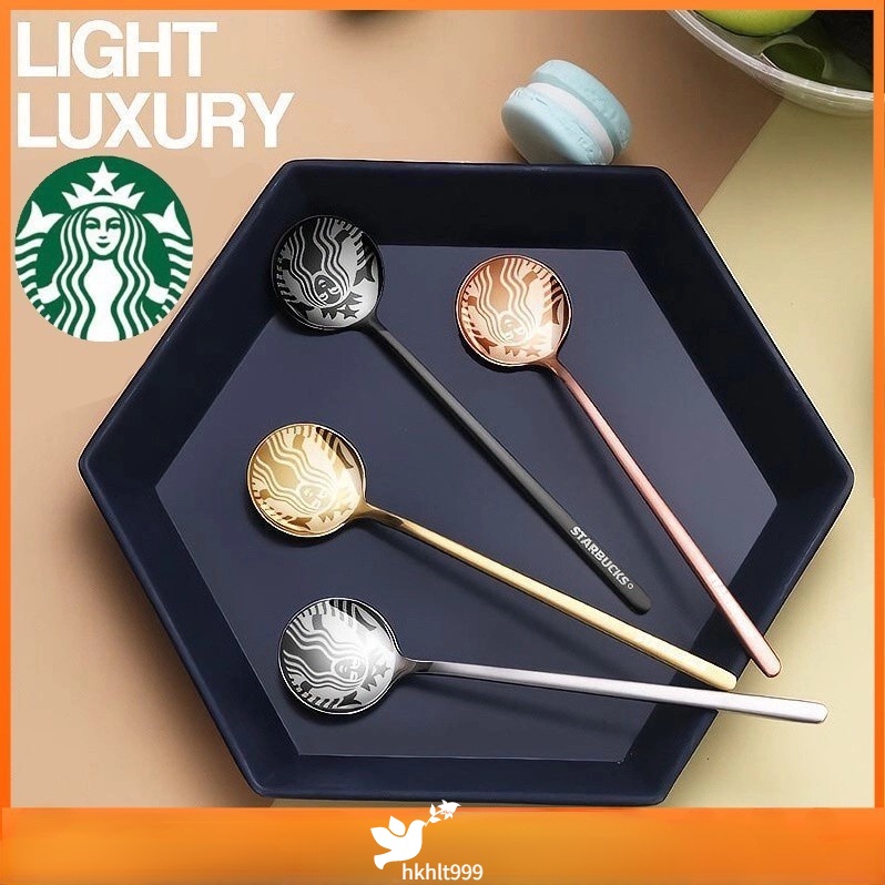 4 สี สตาร์บัคส์ ช้อนกาแฟแก้ว 304 สแตนเลสเทพธิดาขนมช้อน