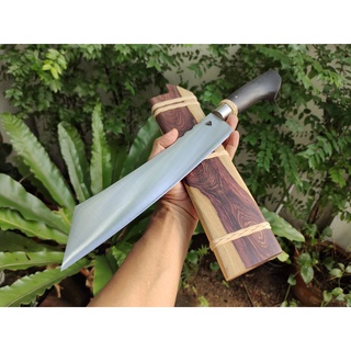 มีดแรมโบ้ (Rambo Knife) มีดอีตัด มีดคัตติ้ง มีดใบตาย (fixed blade) มีดเดินป่า เหล็กแหนบ ใบ 11.5” ด้ามไม้ประดู่ ฝักสาธร