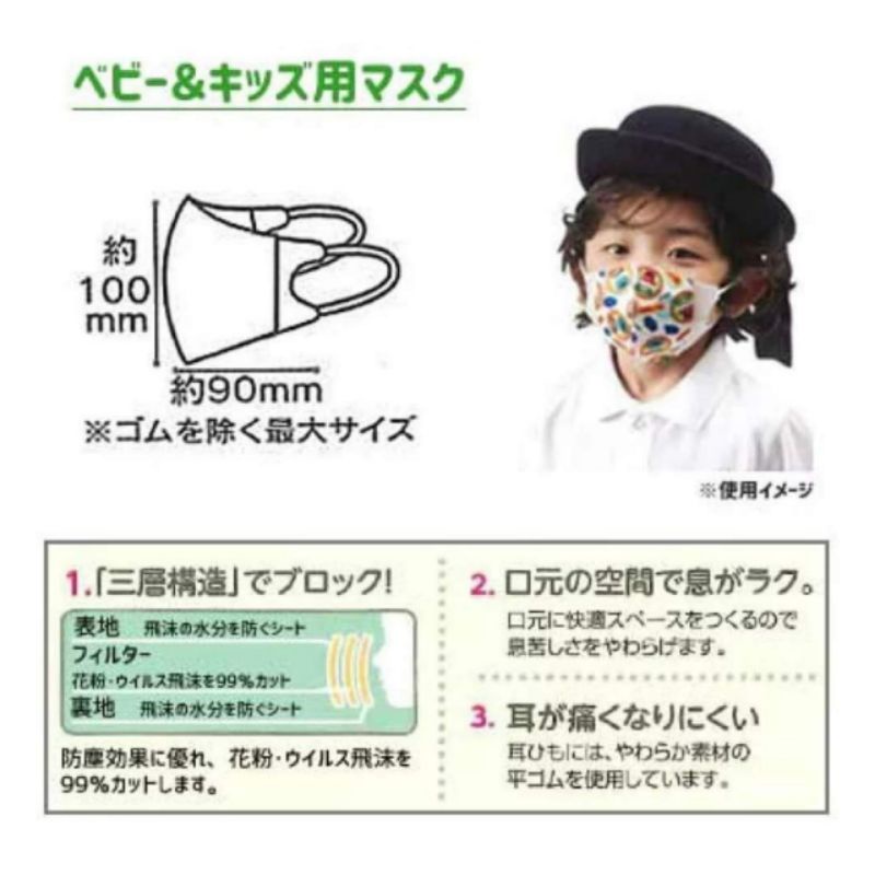 😷Mask หน้ากากอนามัยเด็ก 20 ชิ้น Skater Japan นำเข้าจากญี่ปุ่นแท้100% ขนาด 10×9cm. สำหรับเด็กเล็ก 1-3 ขวบ - รูปที่ 4