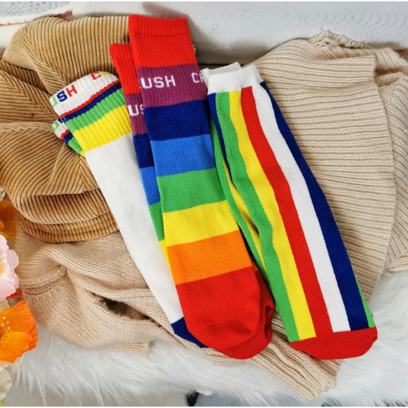 Rainbow sock set ( 3 คู่) ถุงเท้า rainbow เน้นแถบสีสันเล่นลาย #2