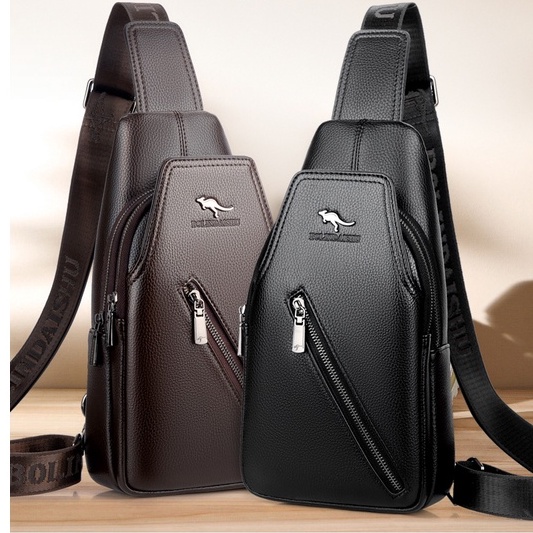 กระเป๋าหนังคาดหน้าอกแฟชั่นผู้ชายหนัง cowhide กระเป๋าผู้ชายแนวทแยง tide chest bag