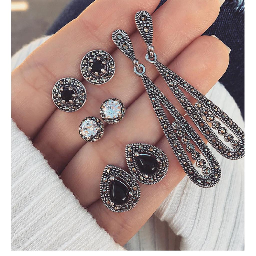 ต่างหูคริสตัล Rhinestone เครื่องประดับแฟชั่นสตรี 4 คู่