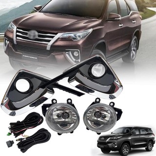 ไฟตัดหมอก ไฟสปอร์ตไลท์ รุ่น โตโยต้า ฟอร์จูนเนอร์ TOYOTA FORTUNER ปี 2016 - 2018 ชุดสายไฟ + ฝาครอบขอบโครเมี่ยม 1 ชุด