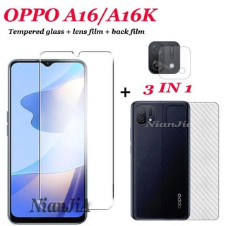 3in1 OPPO A16K A16 A16S A15S A15 A55 A95 A96 A56 A31 A51A77 A57 ฟิล์มกระจกนิรภัย แบบใส ไร้ขอบ + ฟิล์มเลนส์กล้อง + ฟิล์มด้านหลัง