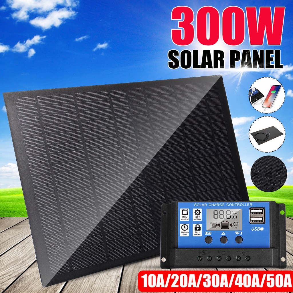300w แผงพลังงานแสงอาทิตย ์ ชุดชาร ์ จ USB Solar Cell Board Controller แบบพกพากันน ้ ําพลังงานแสงอาทิตย ์ สําหรับโทรศัพท ์ RV รถ 12V