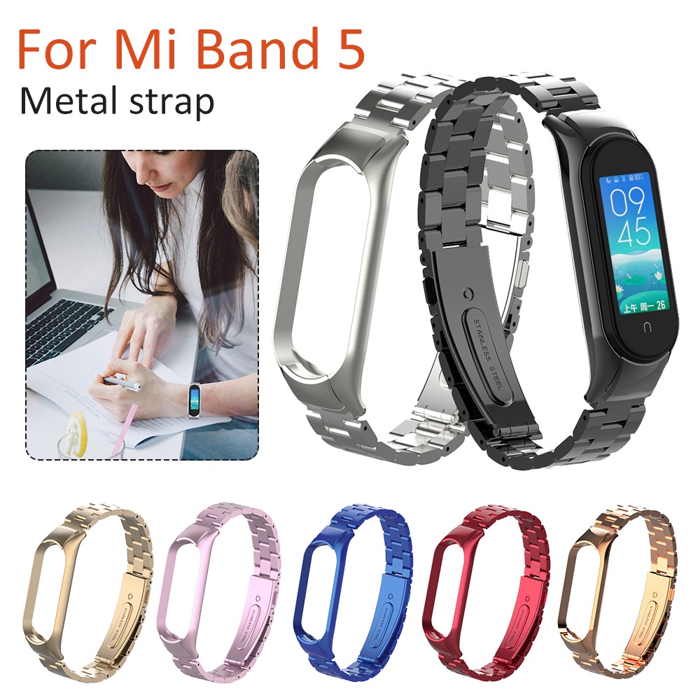 สายคล้องข้อมือสแตนเลสโลหะสําหรับ Xiaomi Mi Band 5 6 Xiaomi Miband 5