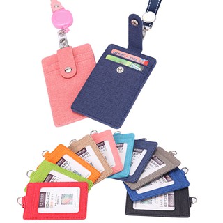 [Work Id Card Holder PU Card Holder Badge Retractable Buckle Lanyard Access Control Bus Card Holder with Lanyard