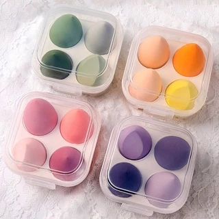 ฟองน้ำแต่งหน้า 4 ชิ้น พร้อมกล่องเก็บ พัฟฟองน้ําสําหรับแต่งหน้าใช้ได้ทั้งแบบแห้งและเปียก ฟองน้ำแต่งหน้า สำหรับลงรองพื้น