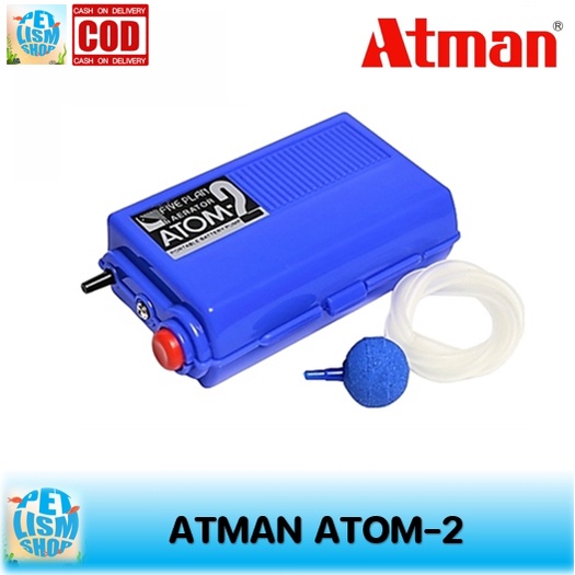 ATMAN ปั้มอ็อกซิเจน ATOM-2 ปั้มออกซิเจนใส่ถ่าน ปั้มออกซิเจนปั้มลม  ปั้มลมใช้ถ่าน ปั้มถ่าน