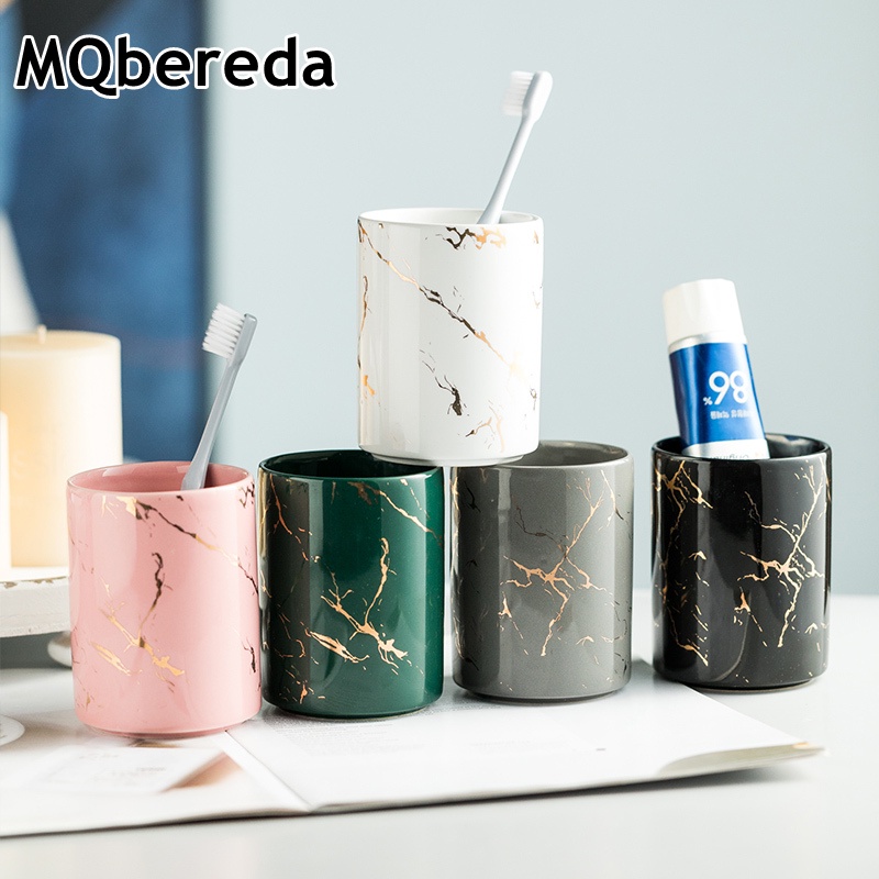 ใหม่ ชุดถ้วยเซรามิค ลายหินอ่อน สไตล์นอร์ดิก เรียบง่าย 350 มล. สําหรับใส่แปรงสีฟัน ในห้องน้ํา