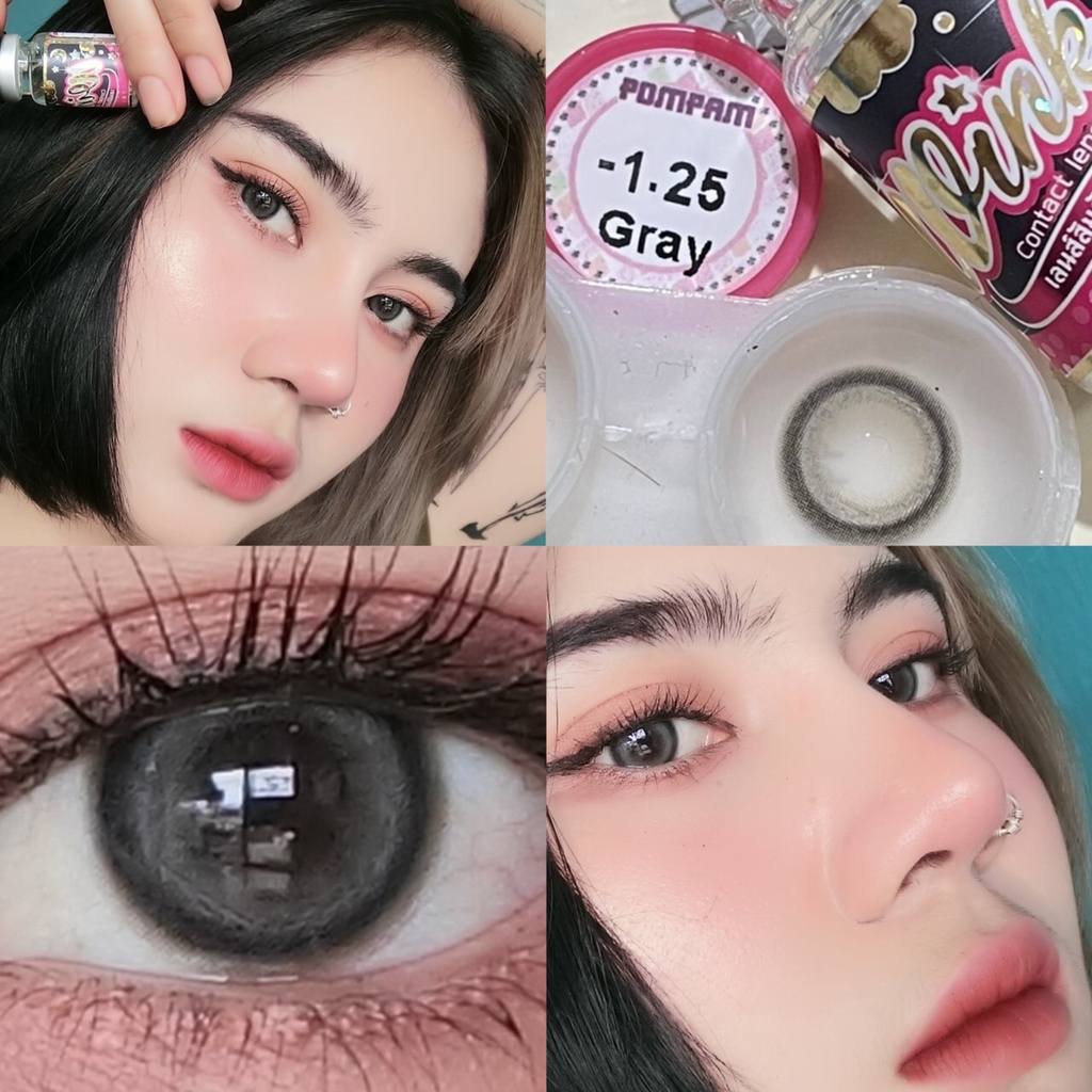 สุดปัง มีค่าสายตา Wink Pompam Gray Brown บิ๊กอาย สุดปัง คอนแทคเลนส์ รายเดือน มีอย แถมตลับฟรี เลนส์นิ่ม สวยปังมาก
