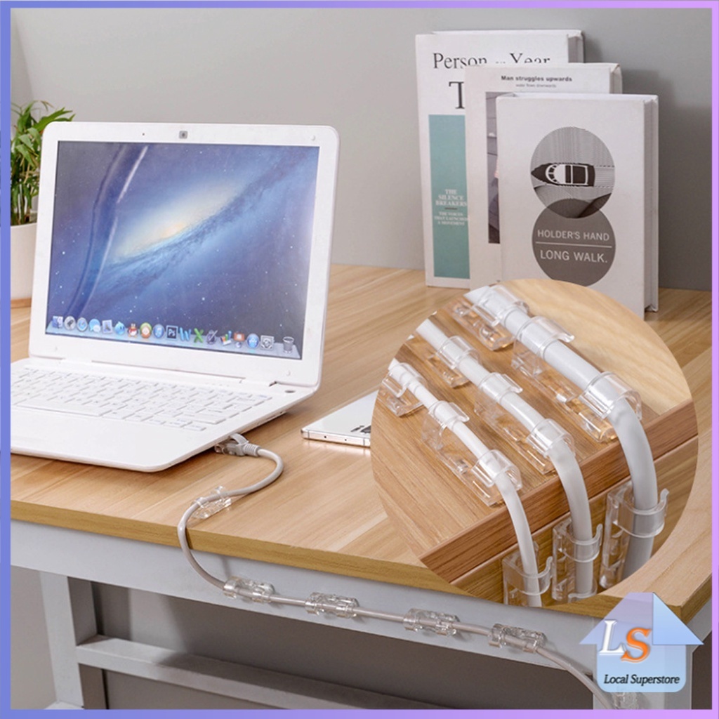 ที่เก็บสายไฟ จัดระเบียบ ที่เก็บสายเคเบิลข้อมูล ตัวยึดสายไฟ 16ชิ้น/20ชิ้น Transparent clip