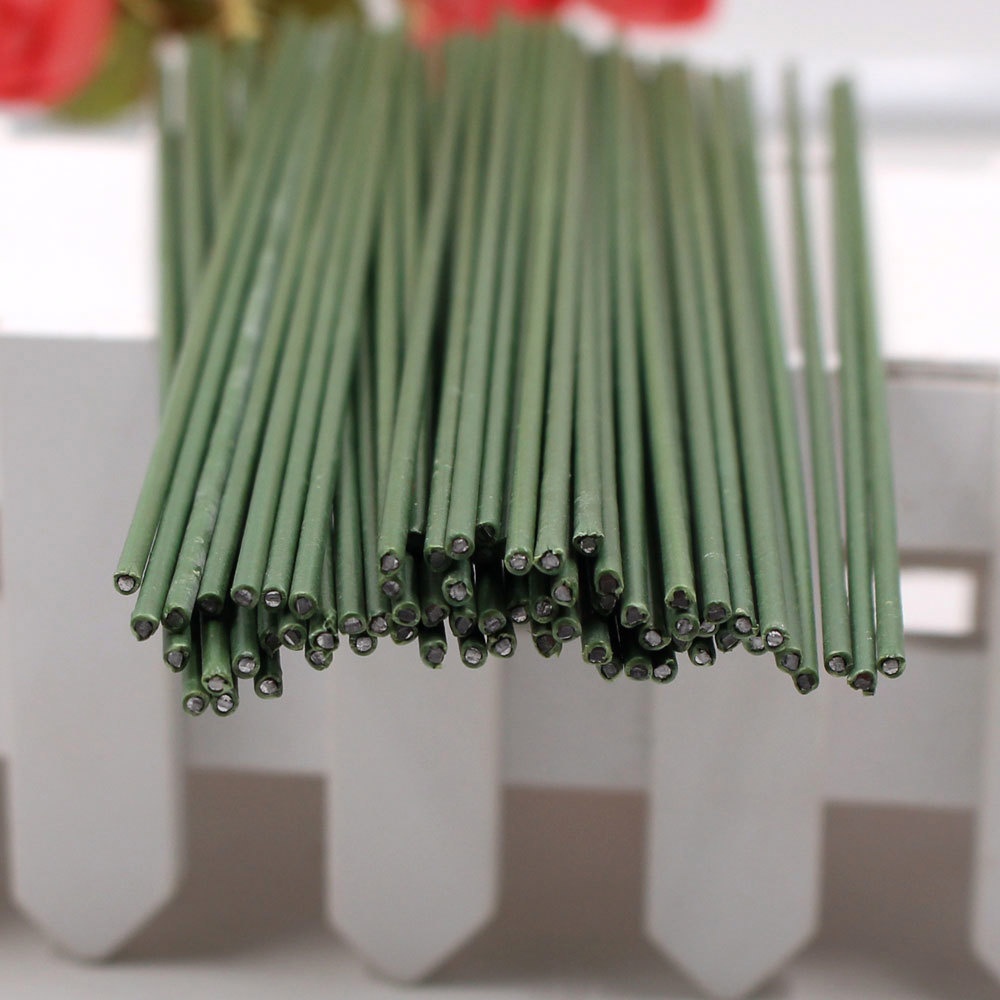 2 มม.40 ซม.ดอกไม้ Stem Wire Craft Dark สีเขียวสําหรับ Florist ดอกไม้ DIY วัสดุทําด้วยมือ