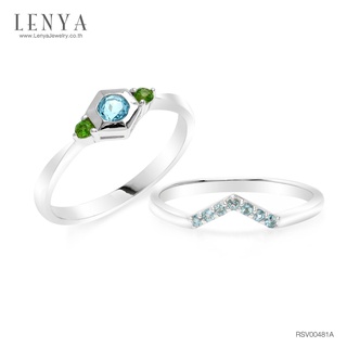 Lenya Jewelry แหวนบลูโทแพซ (Blue Topaz) ประดับโครมไดออพไซต์ (Chrome Diopside) ตัวเรือนเงินแท้ชุบโรเดียม