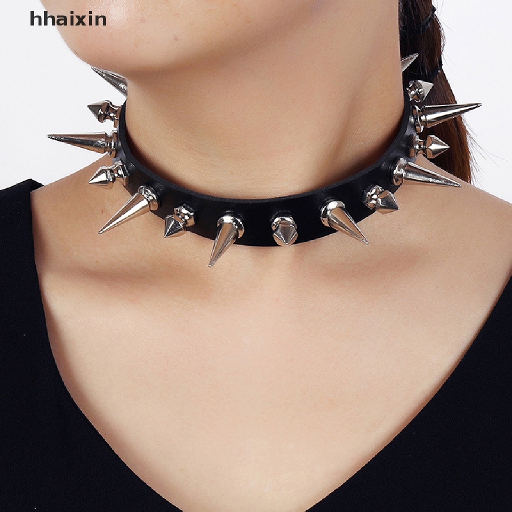 [HaiHai] Long Spike Choker Punk Faux Leather Collar  Goth Style Necklace Accessories Boutique