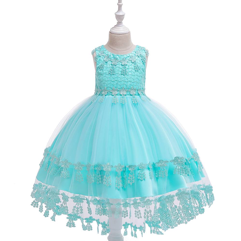 Kids Budak Girl Pagent Wedding Premier Lace Gown Dress (สีเขียวมิ้นต์/ครีม)