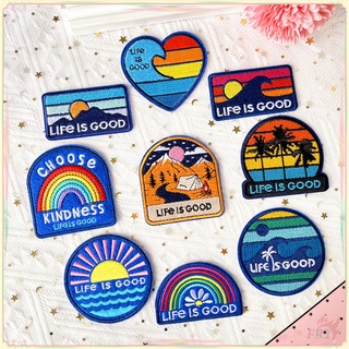 ♚ แผ่นแพทช์เหล็ก ลาย Life Is Good - Sunset Sunrise Rainbow สําหรับตกแต่งบ้าน ♚ แผ่นแพทช์รีดติดเสื้อ DIY 9 แบบ 1 ชิ้น