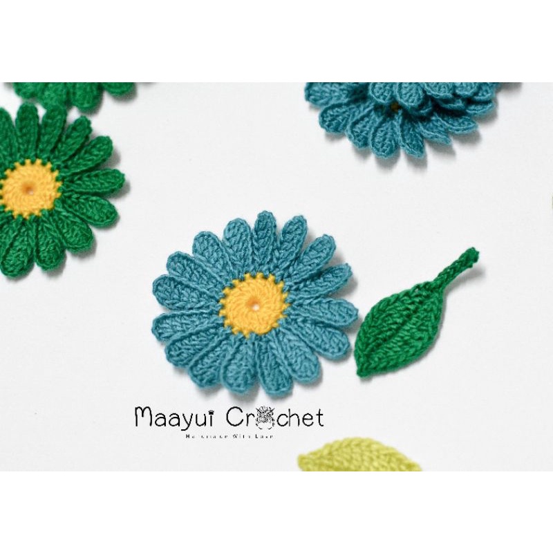 ดอกไม้ถัก โทนสีเขียว size 2" สำหรับตกแต่งชิ้นงาน DIY, crochet flowers, appliques, decor