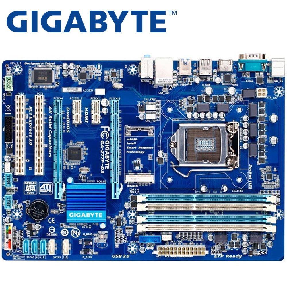 Used GIGABYTE GA-Z77P-D3 Desktop Motherboard Z77 LGA 1155 i3 i5 i7 DDR3 32G ATX UEFI BIOS Original