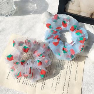 Korean Fashion Organza Cute Daisy Candy Color Large Intestine Hair Rope / INS Sweet Chamomile Strawberry Gauze Hair Tie Ring Flower Rubber Band