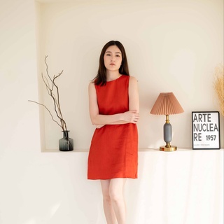 SUUBE Canna Dress - Cherry เดรสสั้นแขนกุด ทรงเอ ผ้าลินินแท้100% พร้อมซับในและกระเป๋าข้าง