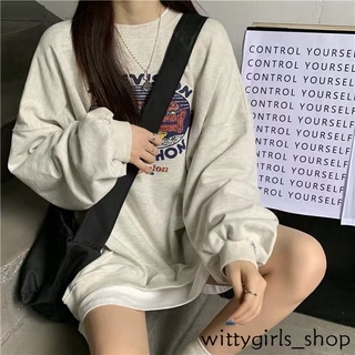 Wittygirls-shop_เสื้อกันหนาว คอกลม มีฮู้ด ทรงหลวม สไตล์เกาหลี สําหรับผู้หญิง