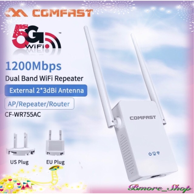 🔥ไหม่ล่าสุด🔥Comfast ย่านความถี่ 5G/2.4G 1200Mbps dual band WIFI Repeater WR755AC ตัวกระจายไวไฟ รองรั