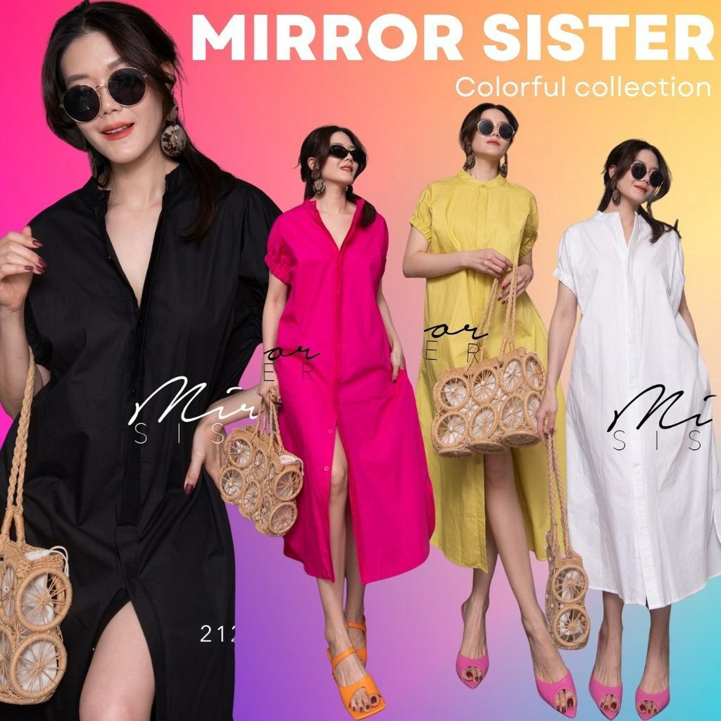 ป้าย Mirrorsister 21201.3 เดรสทรงเชิ้ตคอจีน แขนสั้นจั๊มพ์ กระดุมผ่ายาว งานชายโค้งผ่า2ข้าง มีกระเป๋าล้วงได้2ข้างลำตัว