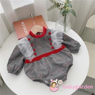 Babygarden- ชุดรอมเปอร์แขนยาวคอกลมพิมพ์ลายสก๊อตสีเทาสําหรับเด็กผู้หญิง 0-24 เดือน