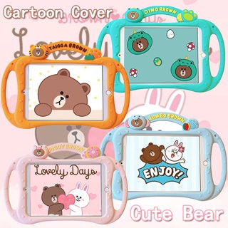 Rainbow For iPad 10.2 2020 Gen9 Gen8 Gen7 Gen6 Pro 11 2021 10.5 9.7 2018 2017 Air 5 4 3 2 ipad9 iPad5 iPad6 Mini6 Mini i 1 2 3 4 Mini5 เปลือก Cartoon Cute Dinosaur Tiger Bear Soft TPU Case หมีสีน้ำตาล ด้ามจับ เคสซิลิโคน