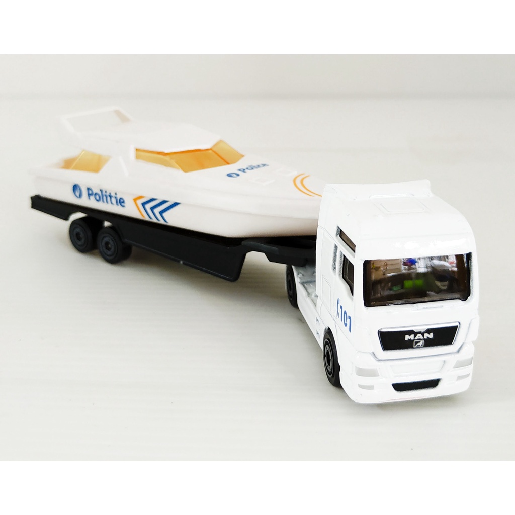 Majorette Truck - Man TGX + Police Speed Boat - White Color /scale 1/100 (5.7") no Package