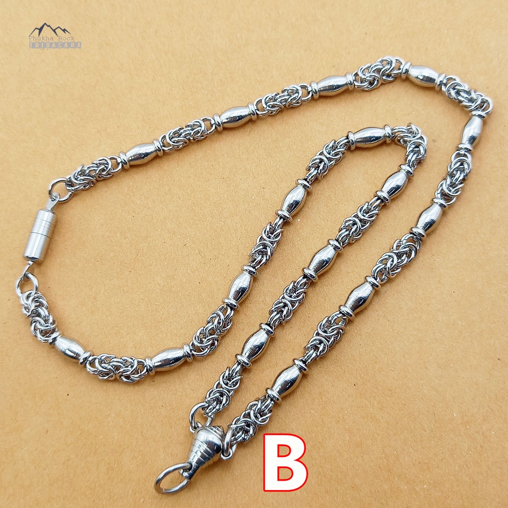 J81 ลายห่วงถัก แต่ง ข้อเลส หัวขุน 5.5 มม ยาว 22 นิ้ว สร้อยคอ ห้อยพระ สร้อยสแตนเลสแท้ สร้อยพระ stainless necklace