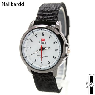 TIME Watch นาฬิกาข้อมือผู้ชาย-ผู้หญิงและเด็ก สายผ้า/Nato สีดำ ระบบเข็ม TN-A1