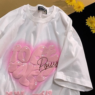 100% cotton 2022 summer new Korean version loose short-sleeved T-shirt schoolgirl love letter printed top ins