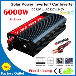 อินเวอร์เตอร์ 6000 Watt Peak DC 12 V to AC 220 V สําหรับรถยนต์