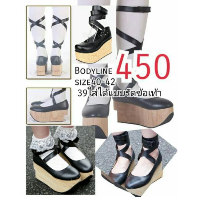 📥พร้อมส่ง รองเท้าสีดำโลลิต้า(lolita)บอดี้ไลน์(Bodyline) ดีไซน์เกี๊ยะไม้ญี่ปุ่น