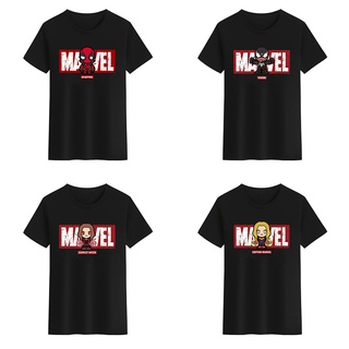 เสื้อยืดคอกลม พิมพ์ลาย Marvel Venom Captain Marvel Wanda Deadpool สีดํา สีขาว สําหรับผู้ชาย และผู้หญิง