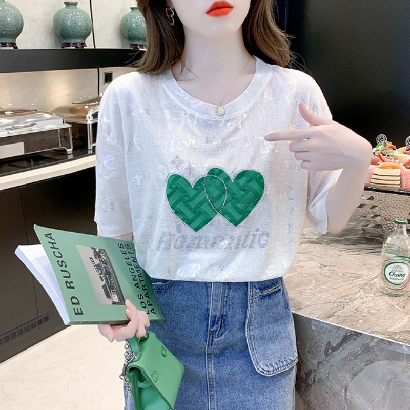 ผ้าไหมน้ำแข็งบางแขนสั้นเสื้อยืดผู้หญิงผ้าฝ้ายฤดูร้อนปี 2022 การออกแบบ ...