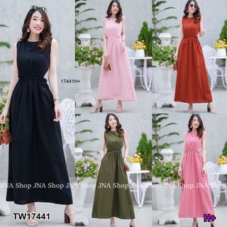 17441 Dress แม็กซี่เดรสแขนกุด เว้าเอว sleeveless maxi dress showing waist