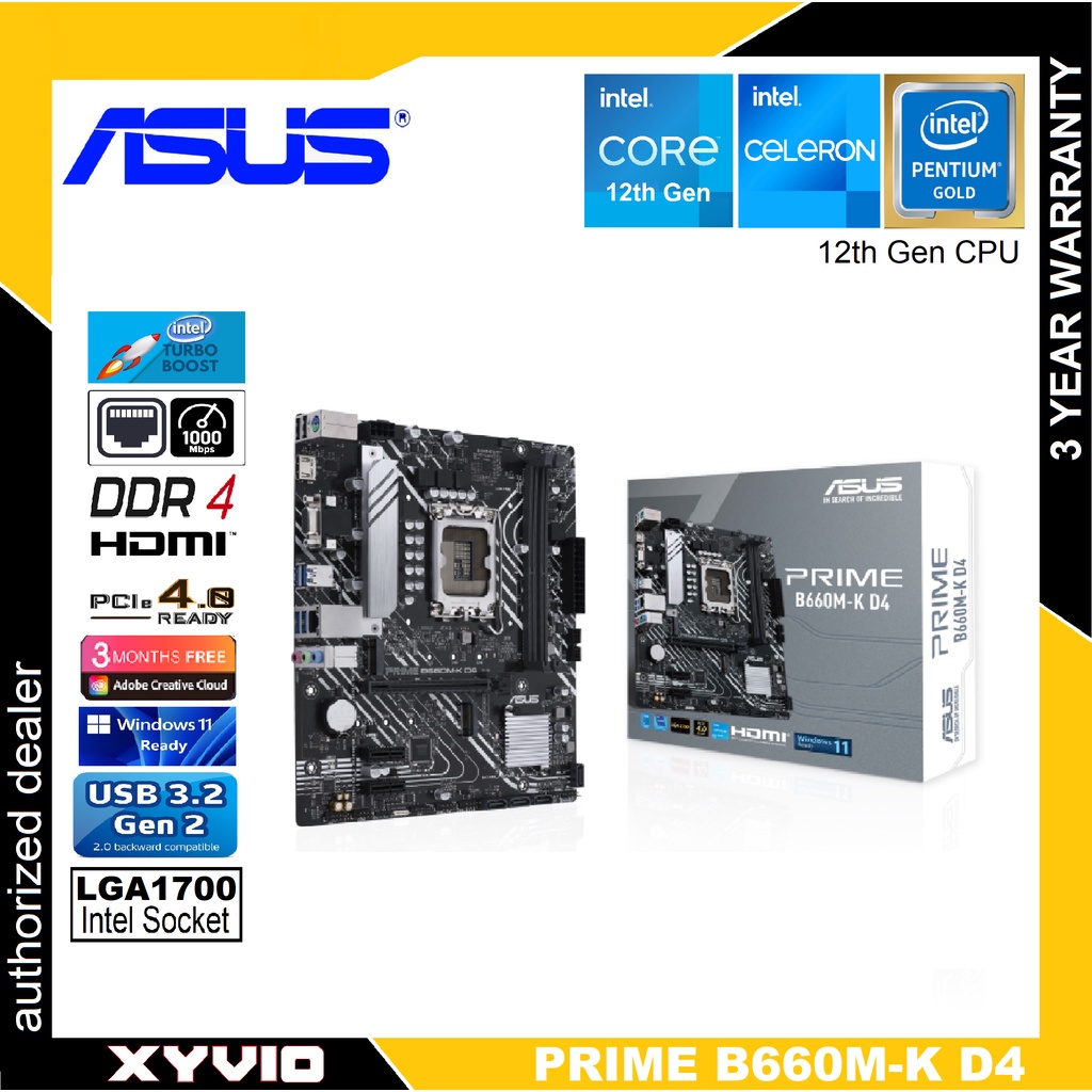 ASUS PRIME B660M-K D4 Intel® B660 (LGA 1700) เมนบอร์ด mATX พร้อม PCIe® 4.0 สองช่อง M.2 DDR4 HDMI®, D