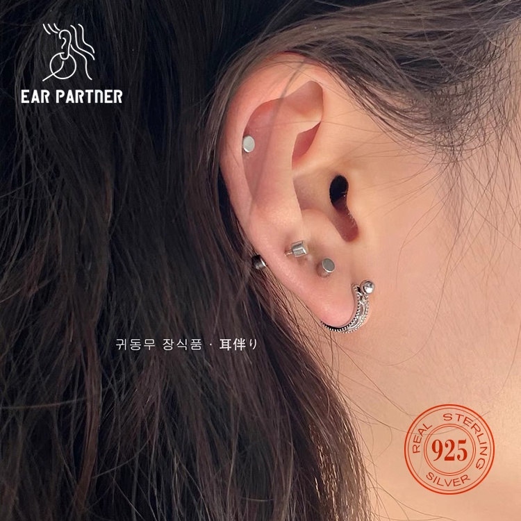 Ear Partner Simple Small Dumbbell Stud ต่างหูผู้หญิงแฟชั่นเกาหลี 925 เงินสเตอร์ลิงต่างหูผู้ชาย