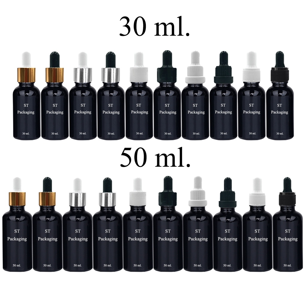 5ml 10ml 15ml 20ml 30ml 50ml 100ml. แพ็กกเกจขวดแก้วสีดำ พร้อมชุดดรอปเปอร์สำหรับบรรจุสารเหลว เอสเซ้นต์ เซรั่ม น้ำมัน