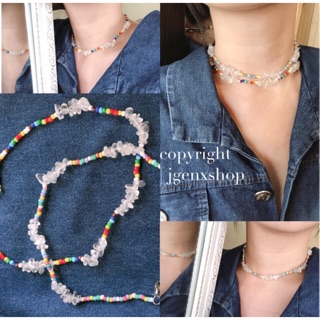 - Choker💎🌈Crystal x Colorful สร้อยคอหินใส+ลูกปัดสีรุ้ง -