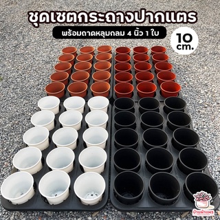 ชุดเซตกระถางปากแตร 10 ซม. #เบอร์8 15 ใบ พร้อมถาดหลุมกลม 4 นิ้ว 1 ใบ